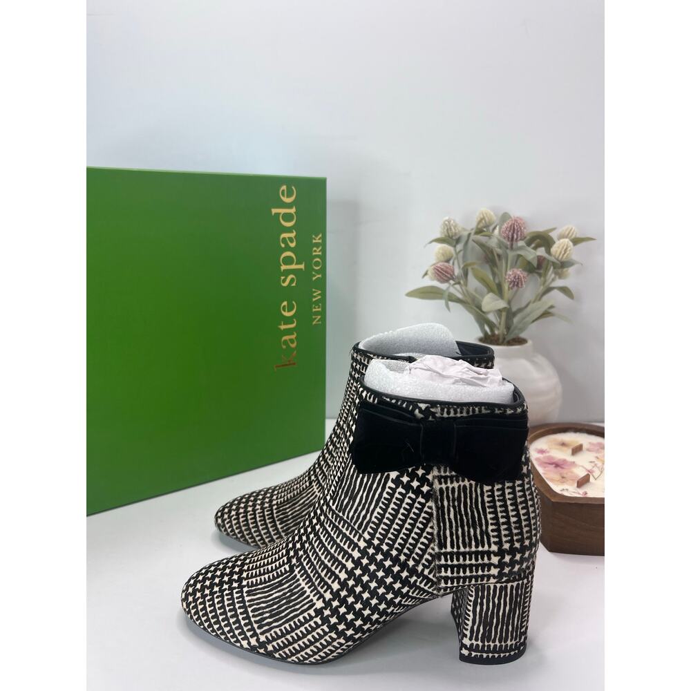 Kate Spade New York Holly Houndstooth Bow Bootie Black/White Women's 7M NWB